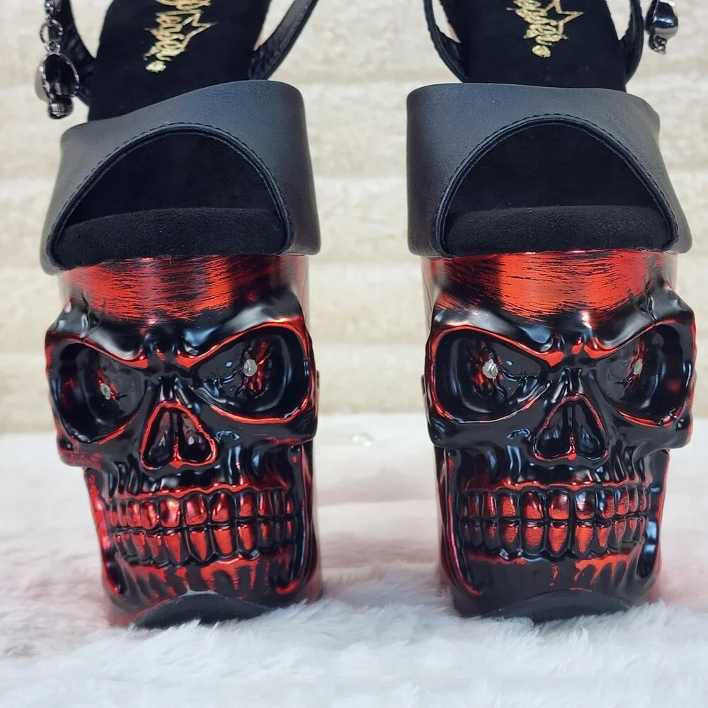 NIB Rapture Black Matte Red Skull & Bones 8" High Heel Platform Shoes - Picture 8 of 15